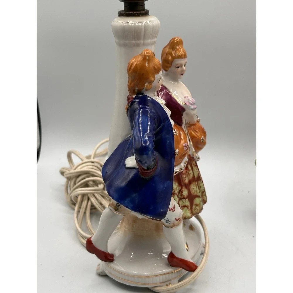 PAIR VINTAGE VICTORIAN‎ COLONIAL COUPLE FUGURINE LAMP HANDPAINTED NIPPON JAPAN